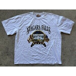Canadiana Vintage White Cotton T-shirt Is A Niagara Falls Souvenir Tee Size XL